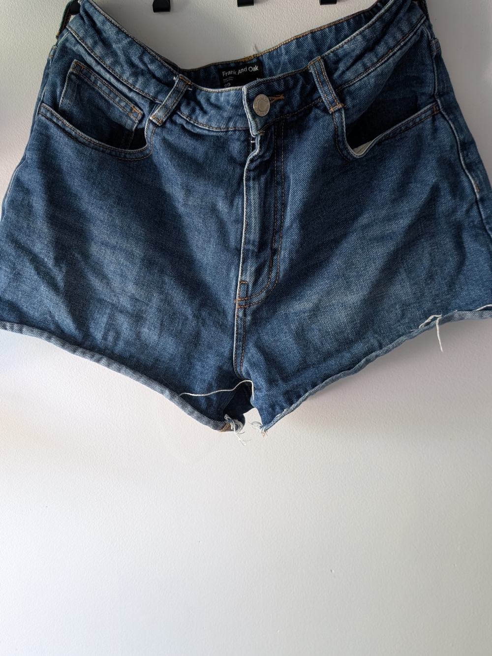 Frank & Oak Indigo Blue High-Rise Denim Shorts